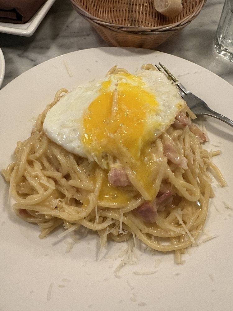 Traditional Spaghetti Carbonara at Trattoria da Vittorio