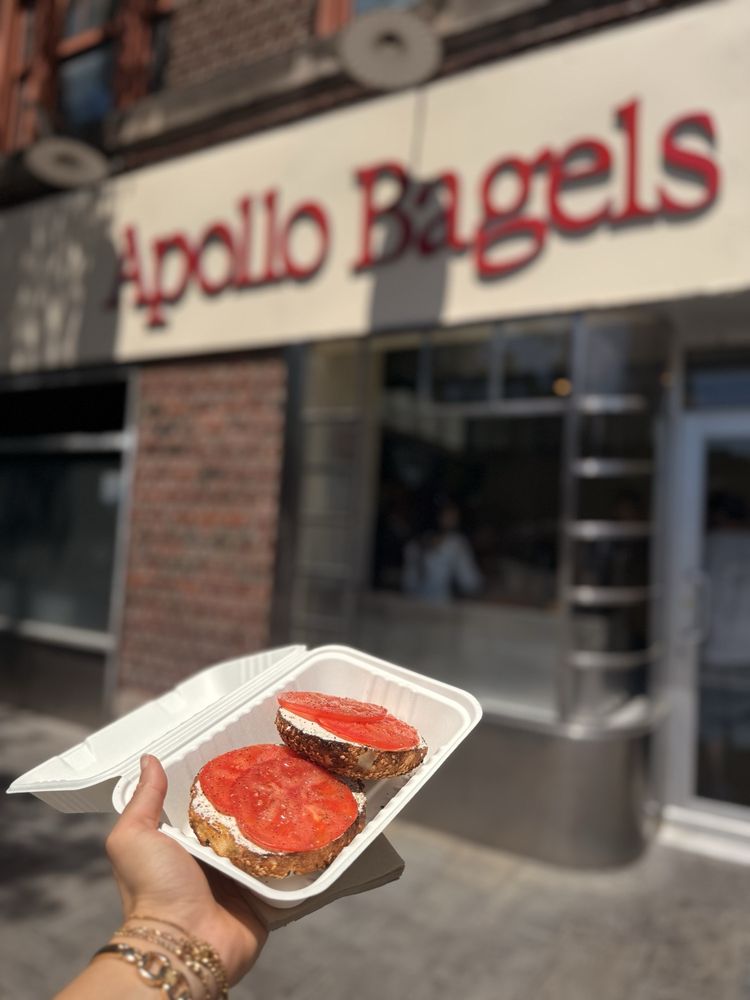 Bagel with cream cheese at Apollo Bagels
