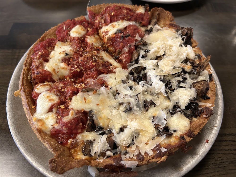 Deep Dish (cornmeal crust) at Blue Line Pizza (Mountain View)
